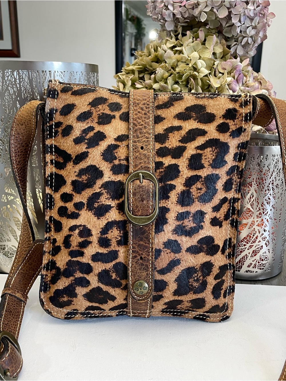 Patricia Nash Leopard Print Crossbody Bag in Brown and Black